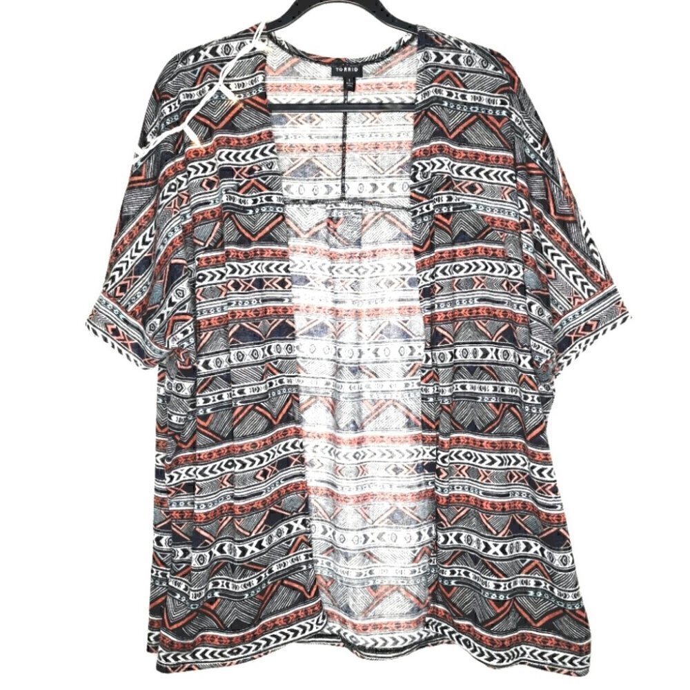 EUC Torrid Women's 1X Geo Print Hacci Knit Dolman Boho Cardigan Lightweight Top